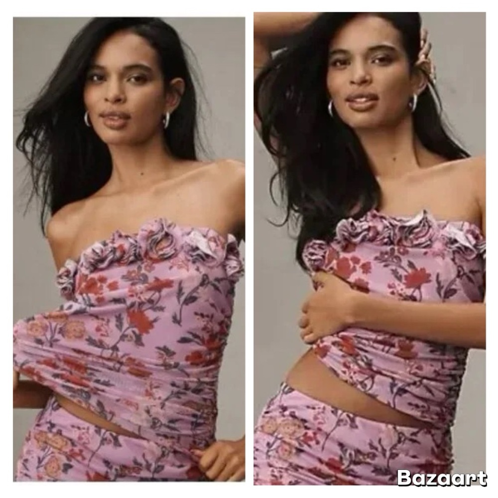 By Anthropologie 3D Floral Tube Top Lilac Floral Motif – Size XL - NWT